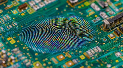 Fingerprint made of circuit patterns on a circuit board. Technology background