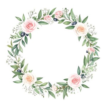 recommend clip art: Watercolor Floral Wreath: Roses, Greenery, Olives