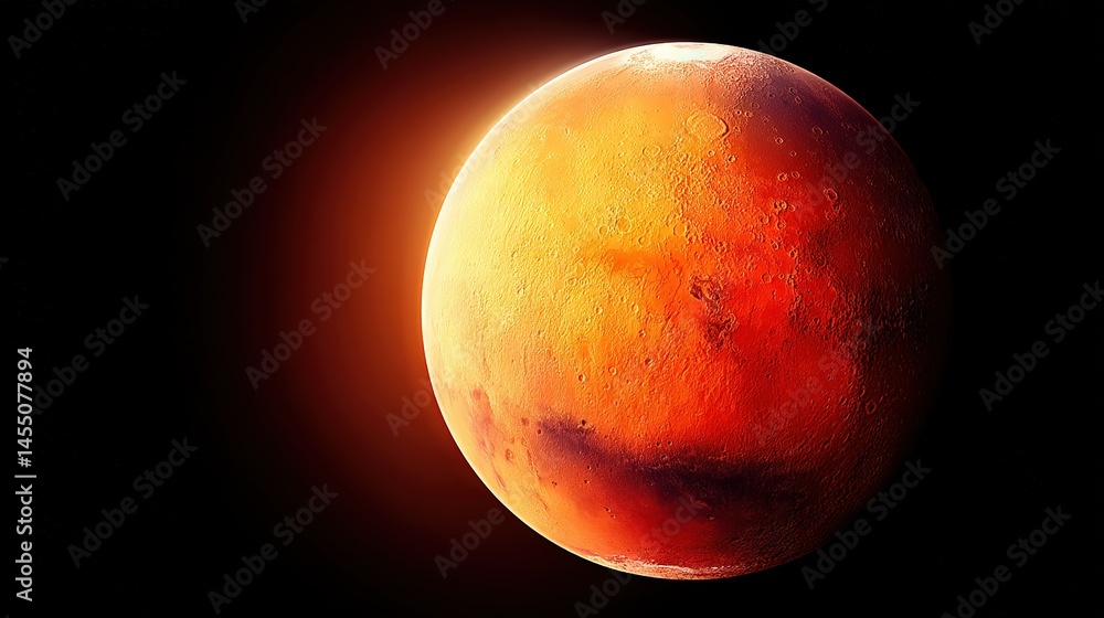 Wall mural a clear depiction of the planet's surface with a radiant source illuminating from its core