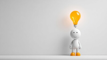 Creative Inspiration A Figure with a Glowing Light Bulb Above Its Head Symbolizing Ideas and