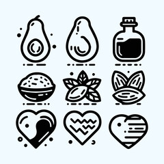 Healthy Fats Icon, Set Healthy Fats – Black & White Icon Set Flat Line Style