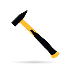 Vector hammer with metal head and ergonomic handle. Tool illustration isolated on white background. Perfect for construction, repair, and DIY design themes.