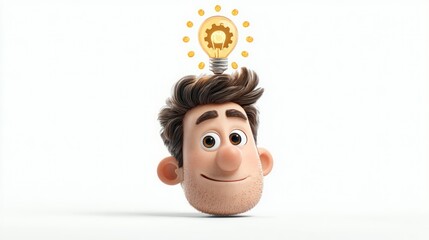 Creative Inspiration A Cartoon Head with a Light Bulb and Gears Floating Above