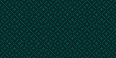 Fototapeta na wymiar Abstract geometric seamless pattern. Subtle minimal vector background. Simple geometric leaf ornament. Elegant dark green texture with diamond shapes, stars, rhombuses, floral grid. Repeating design