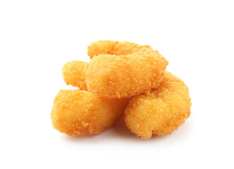 Three tasty tempura shrimps isolated on white