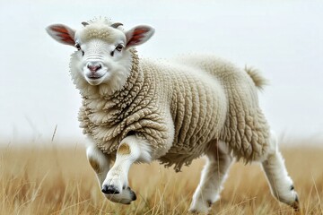 Obraz premium Lamb Running Freely Through a Grassy Field