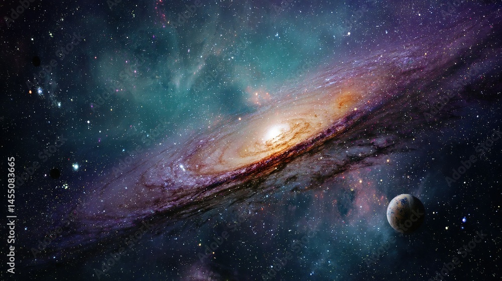 Wall mural a galaxy in a spiral shape with a star in the foreground and an object in the center of the picture
