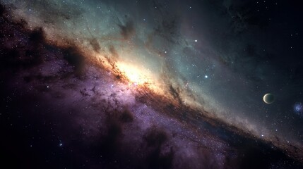   An image of Earth, stars, and the Moon in the foreground and background, respectively