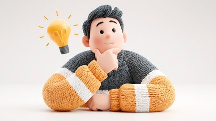 Creative Thinking and Inspiration A 3D Character with a Light Bulb Moment