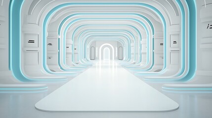 Obraz premium Futuristic white hallway with light blue accents