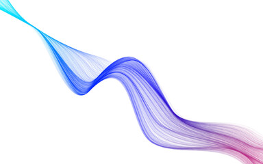 Wavy flowing curve pattern by colorful gradient blue purple on transparent background. Abstract element with colorful flowing wave lines. Data, science, technology, digital art