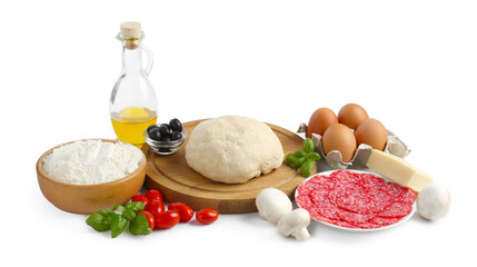 Making pizza. Different ingredients isolated on white