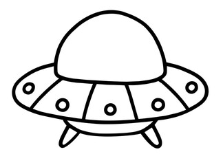 classic UFO flying saucer with dome top, landing legs. alien spacecraft, space exploration, science fiction, extraterrestrial life, fantasy imagination, futuristic themes in education, entertainment.