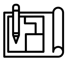 architectural floor plan with pencil on a rolled blueprint. architecture, construction planning, interior design, technical drafting, engineering, creative project development in professional and educ