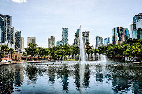 Kuala Lumpur, Malaysia - March 1, 2025: The public fountain at the entrance to the Suria KLCC mall in Kuala Lumpur, Malaysia
