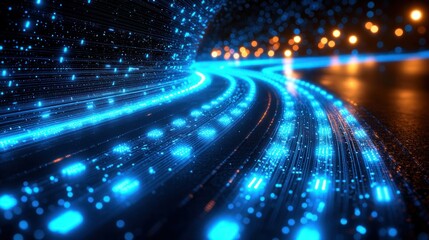 Data stream Blue light trails