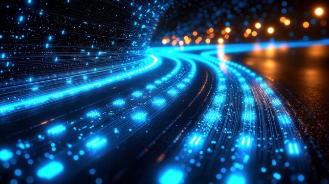 Data stream Blue light trails