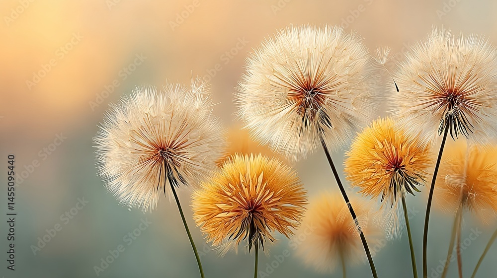 Aufkleber a close-up of several dandelions in sharp focus against a fuzzy background of the dandelion's rear