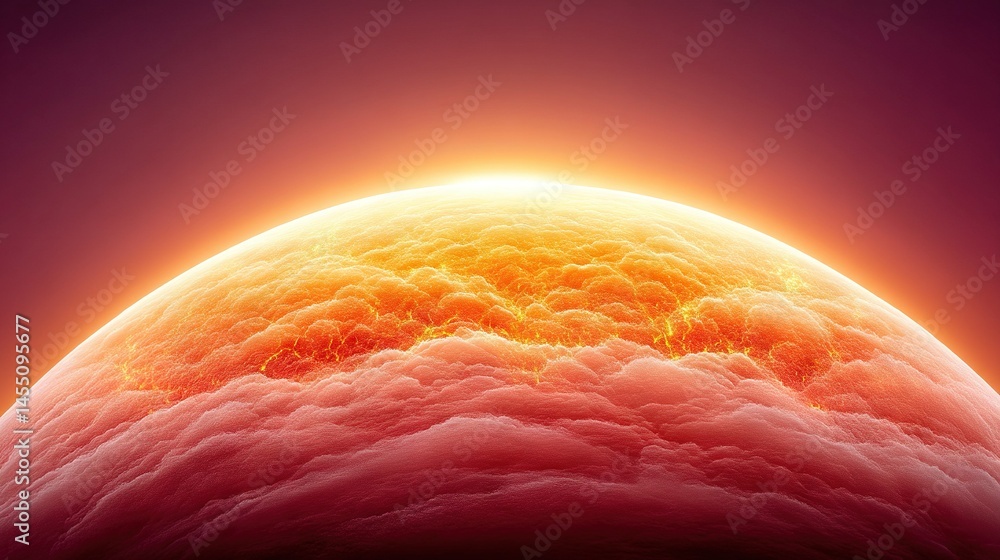Poster red-yellow object in close-up with bright light from center