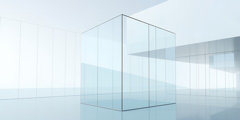 Obraz premium A minimalist architectural space featuring a glass cube and white walls in a clean aesthetic