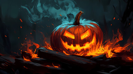 pumpkin sitting pile wood