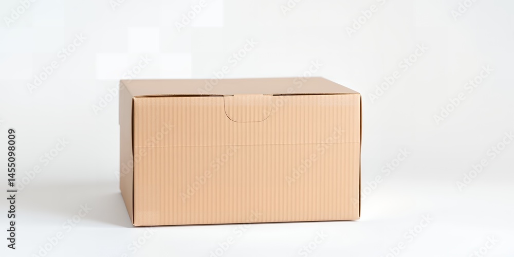 Aufkleber a closed cardboard box sits on a white surface in a well lit studio environment setting image