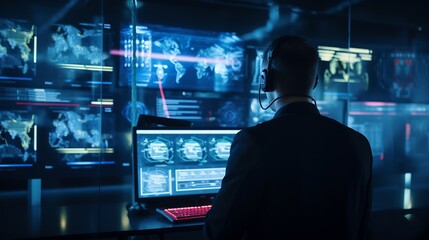 Cybersecurity expert scanning system threats close up realistic