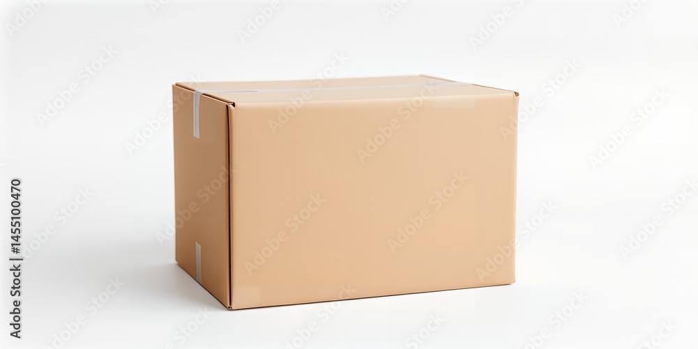 Poster a cardboard box sits on a white surface with tape securing the package for shipment use