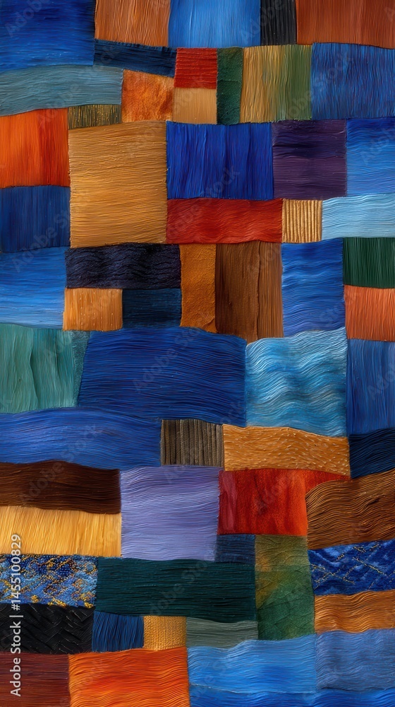 Poster abstract texture background of colorful textile patchwork with squares and rectangular shapes, full 