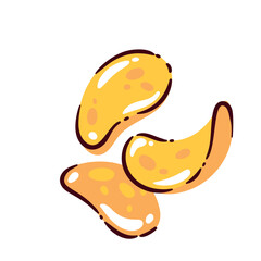 Potato chips falling down, golden and crispy chips with a salty taste. Fun snack for parties, fast food menus, and packaging design. Cartoon doodle vector illustration