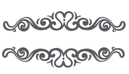 Ornamental heart dividers with swirls and curls in elegant outline style. Romantic horizontal borders for wedding invitations, cards, or decor. Vector illustration.
