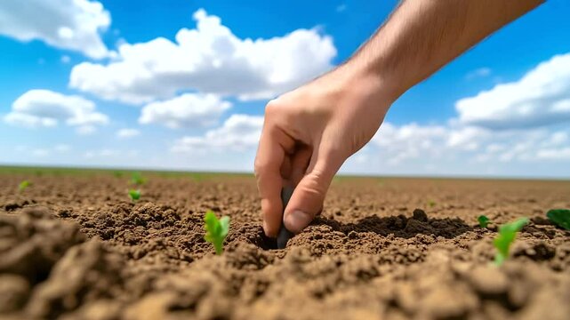 A hand pressing a soil compaction tester into dry earth, measuring its density to assess land health and agricultural viability.