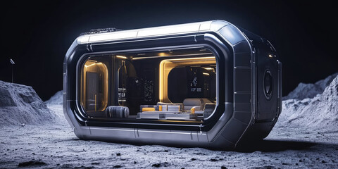 Futuristic Space Capsule on Moon Surface