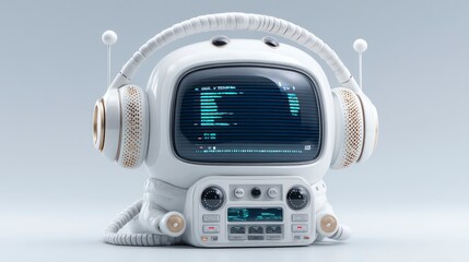 Fototapeta premium Futuristic Robot with Headphones and Digital Display Ideal for Technology and Innovation Conce