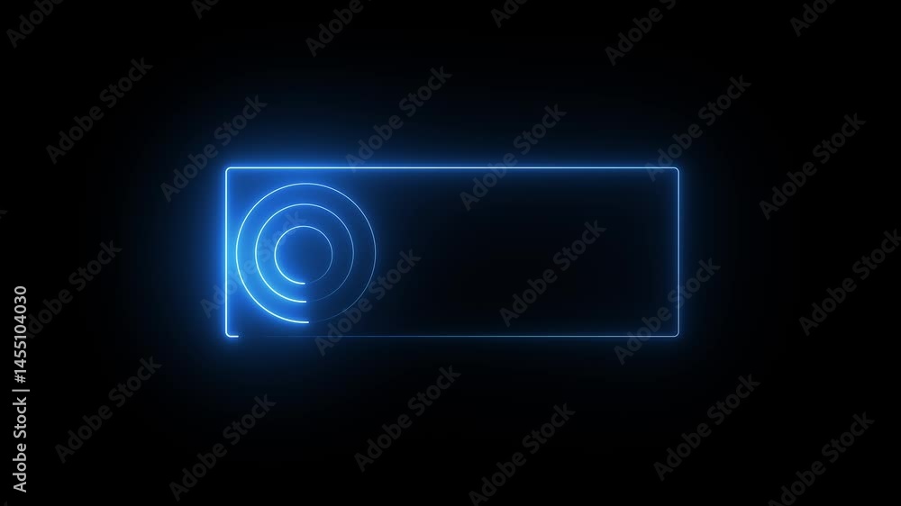 Poster neon glowing switch off on button icon animation on a black background.