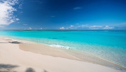 Obraz premium pristine beachfront with tranquil turquoise waters and soft white sands
