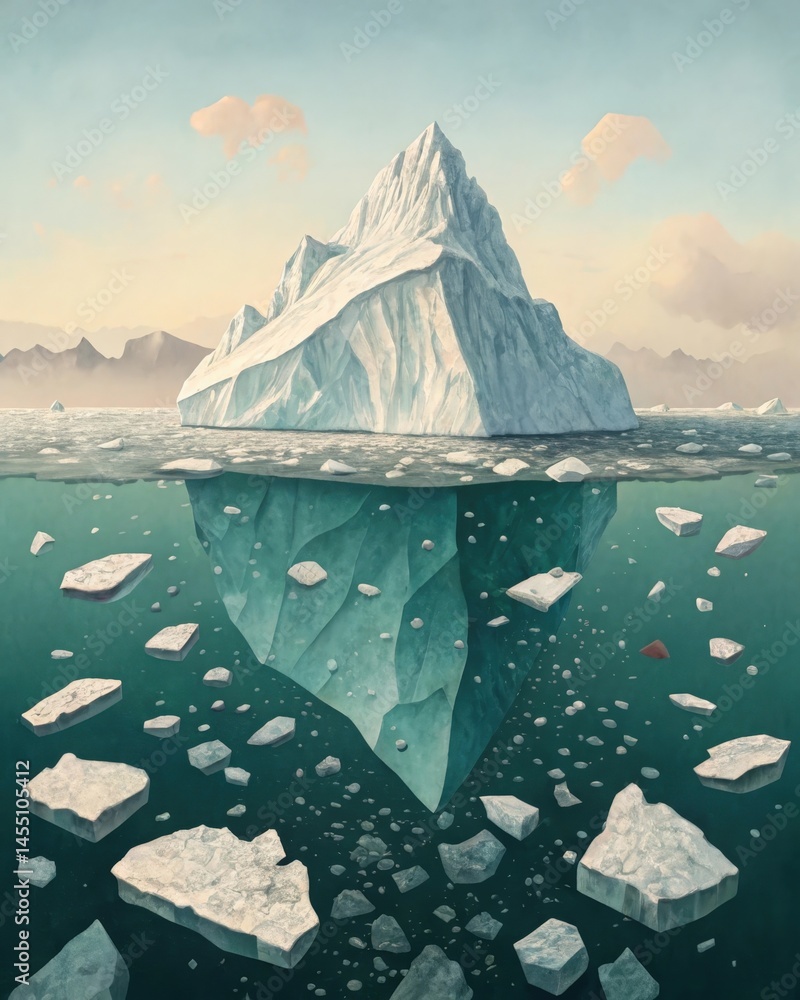 Aufkleber an iceberg surrounded by tered pieces of ice each representing fleeting memories or thought fragment