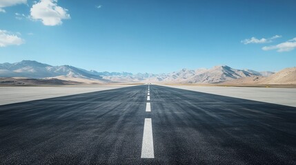 Fototapeta premium Empty runway stretches into a vast mountain landscape