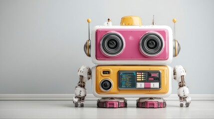 Fototapeta premium A colorful retro robot with large eyes and a digital display perfect for technology and futuri