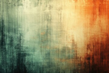 Fototapeta premium Abstract textured background featuring a blend of muted colors, from teal and grey to warm orange and beige. Visible brushstrokes and distressed elements create a sense of depth and layers