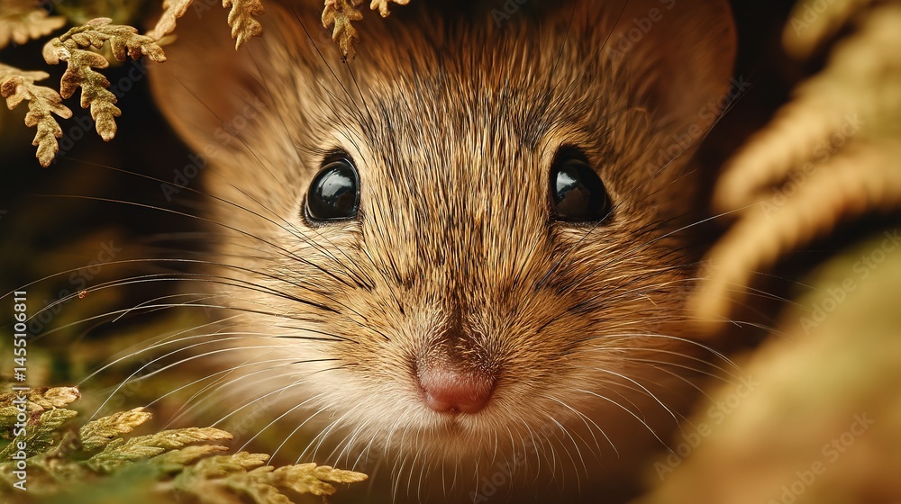 Poster a close-up of a rodent peering out from under a tree branch, with a curious expression on its face