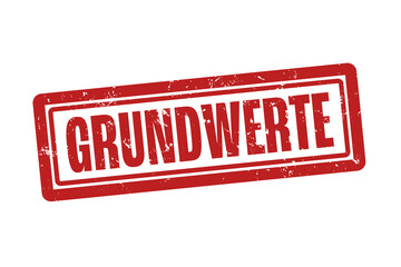 Grundwerte (Core values) - A red stamp, isolated on white background.