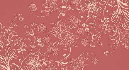 Elegant Floral Pattern on Deep Red Background
