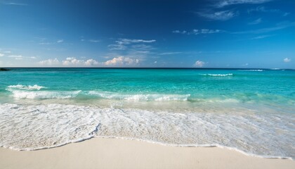 Obraz premium pristine tropical beach with turquoise ocean waves lapping soft white sand