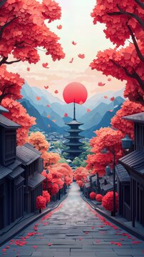 Papercut Paper Cut Kyoto Gion Pagoda Japan Travel Scen ic Landscape Destination Phone Mobile Background Wallpaper Art Illustration