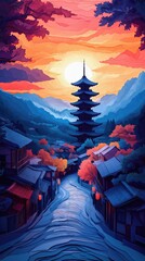 Papercut Paper Cut Kyoto Gion Pagoda Japan Travel Scen ic Landscape Destination Phone Mobile Background Wallpaper Art Illustration