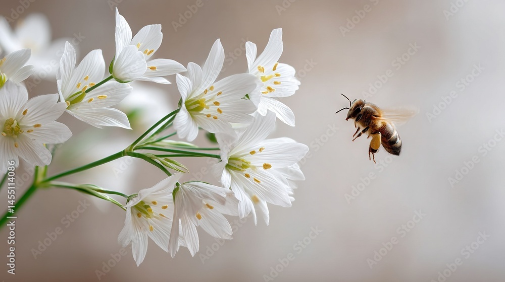 Poster a flower with a bee in its center and a sharp background