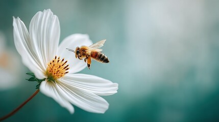 Obraz premium A floral close-up with a bee on its back and a blurred background