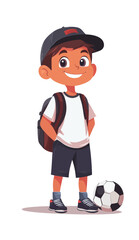 Obraz premium In a work of flat modern art, a young boy is shown standing with a soccer ball