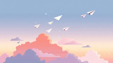 Clouds Transform Into Playful Paper Airplanes in a Sunset Sky